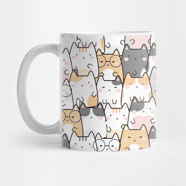 Seamless Pattern Cute Kawaii Cats by jodotodesign